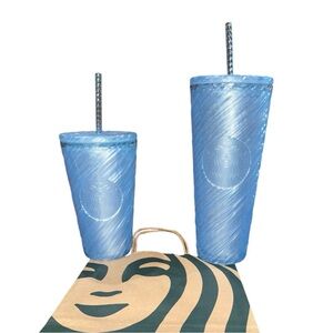 Starbucks Summer 2024 Pearl Blue Swirl Venti And Grande Tumbler Set